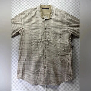 Sean John Men's Button Front Shirt Short Sleeve Tan Kelp Checkered 3XL NWT